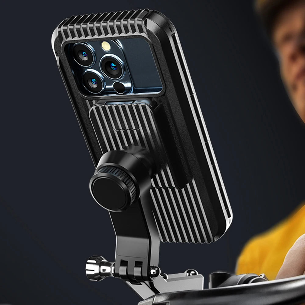 Waterproof Rear View Mirror Phone Support Strong Suction Cellphone Mount Flexible Motorcycle Phone Box Stand for 4-7 Inch Phone