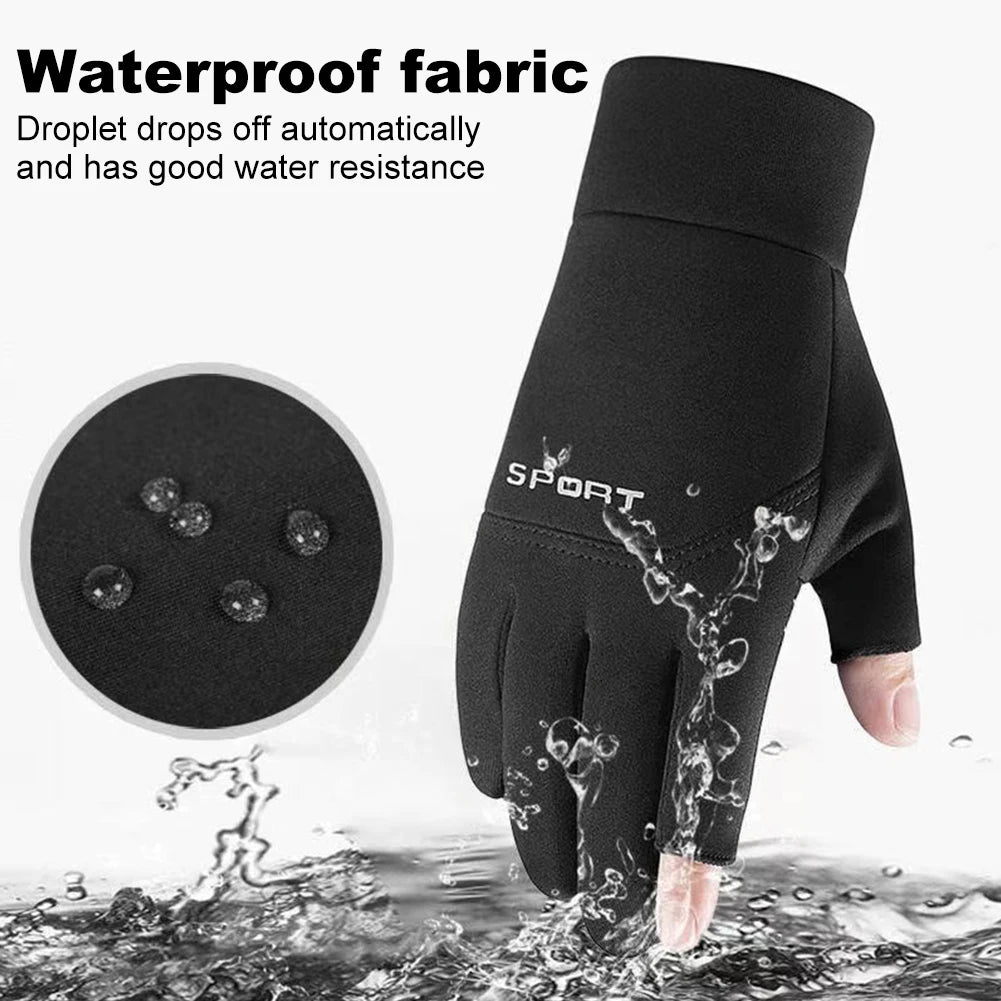 2-Fingerless Winter Cycling Gloves Touch Screen Outdoor Anti-Slip Gloves Windproof Motorcycle Cold Gloves for Men Women