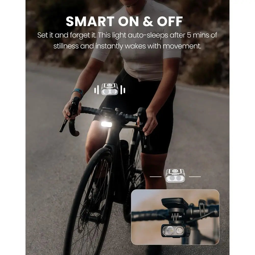 1300 Lumens USB-C Rechargeable Bike Headlight, Waterproof IPX6, Compatible with Garmin/Wahoo for Night and Urban Cycling