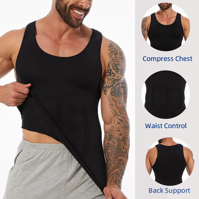 Men Compression Vest Sleeveless Shapewear Slimming Body Shaper Shirt Gym Workout Corset Tummy Control Tank Top Abs Abdomen