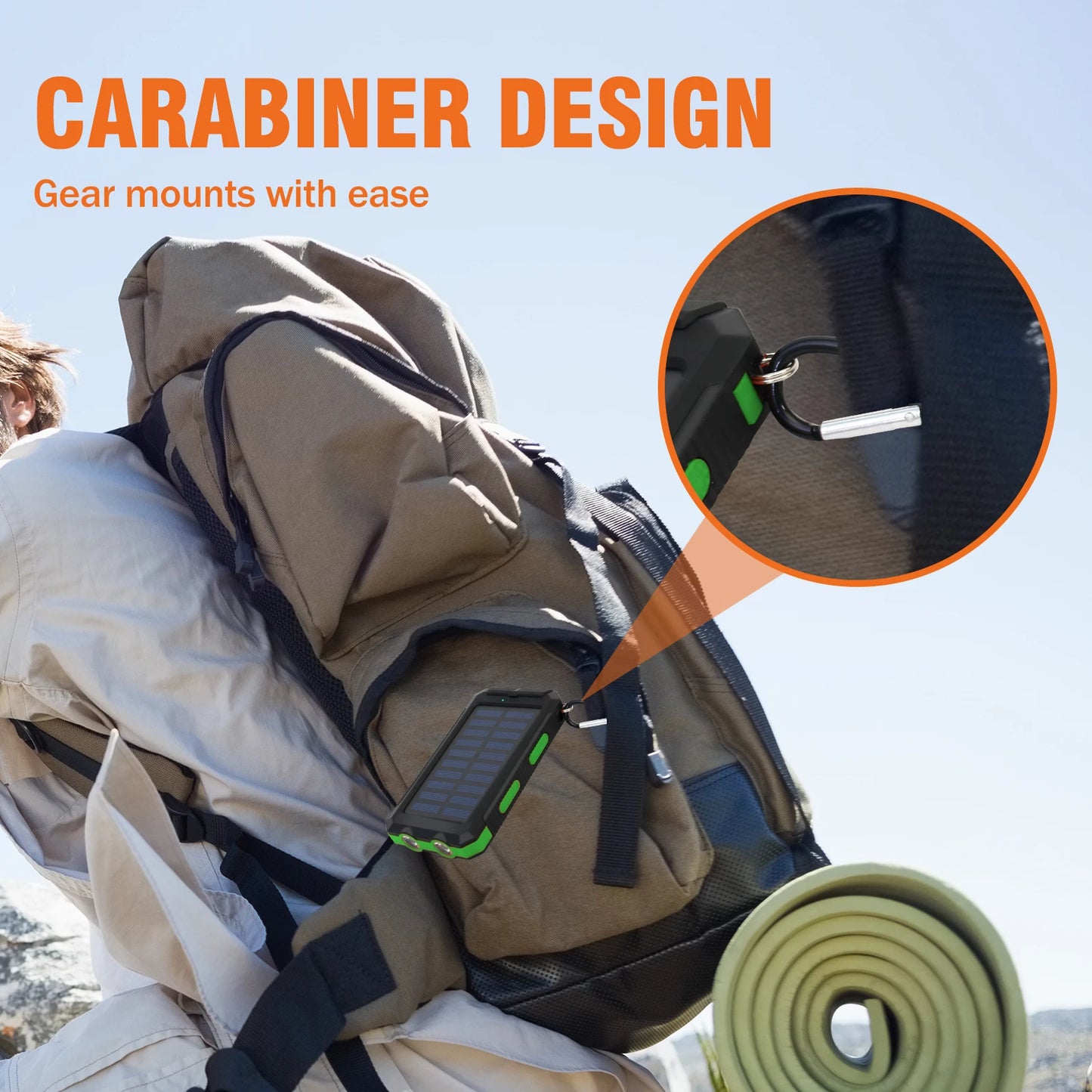 20000mAh Solar Charger Waterproof Portable Solar Power Bank Dual 5V USB Ports 2 LED Flashlight Compass for Outdoor Camping Hik