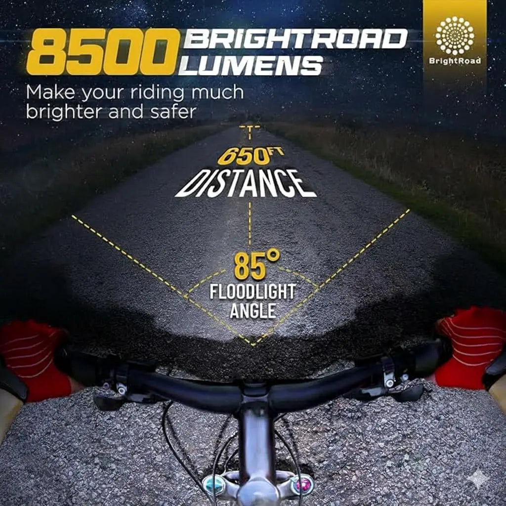 Bike Helmet Light, 8500 Lumens Rechargeable Front Headlight, 7 Modes, Wide Beam, IPX4 Waterproof, Adjustable Mount Strap