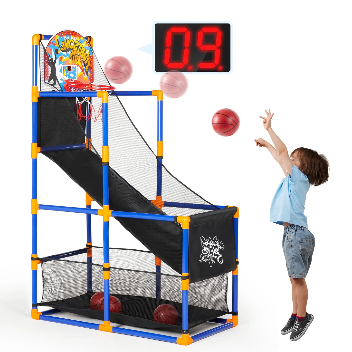 Joyfy LED Scoring Arcade Basketball Game with 4 Balls Adjustable Height 44"-55"Basketball Stand Hoop Toys Gift for Ages 3-12 Boy