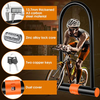 Heavy Duty U Lock 13.7mm Carbon Steel Bike Lock with 2 Keys & Mount Bracket, Extra Long Anti-Theft Lock for Bicycle, Scooter