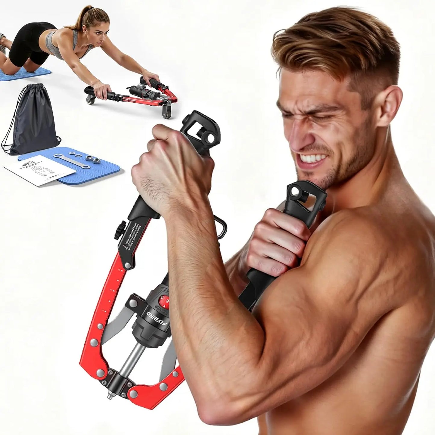 Hydraulic Core Twister & Chest Trainer with Ab Roller, Adjustable 22-440lbs Strength Equipment (Backpack & Pad)