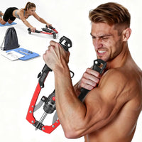 Hydraulic Core Twister & Chest Trainer with Ab Roller, Adjustable 22-440lbs Strength Equipment (Backpack & Pad)
