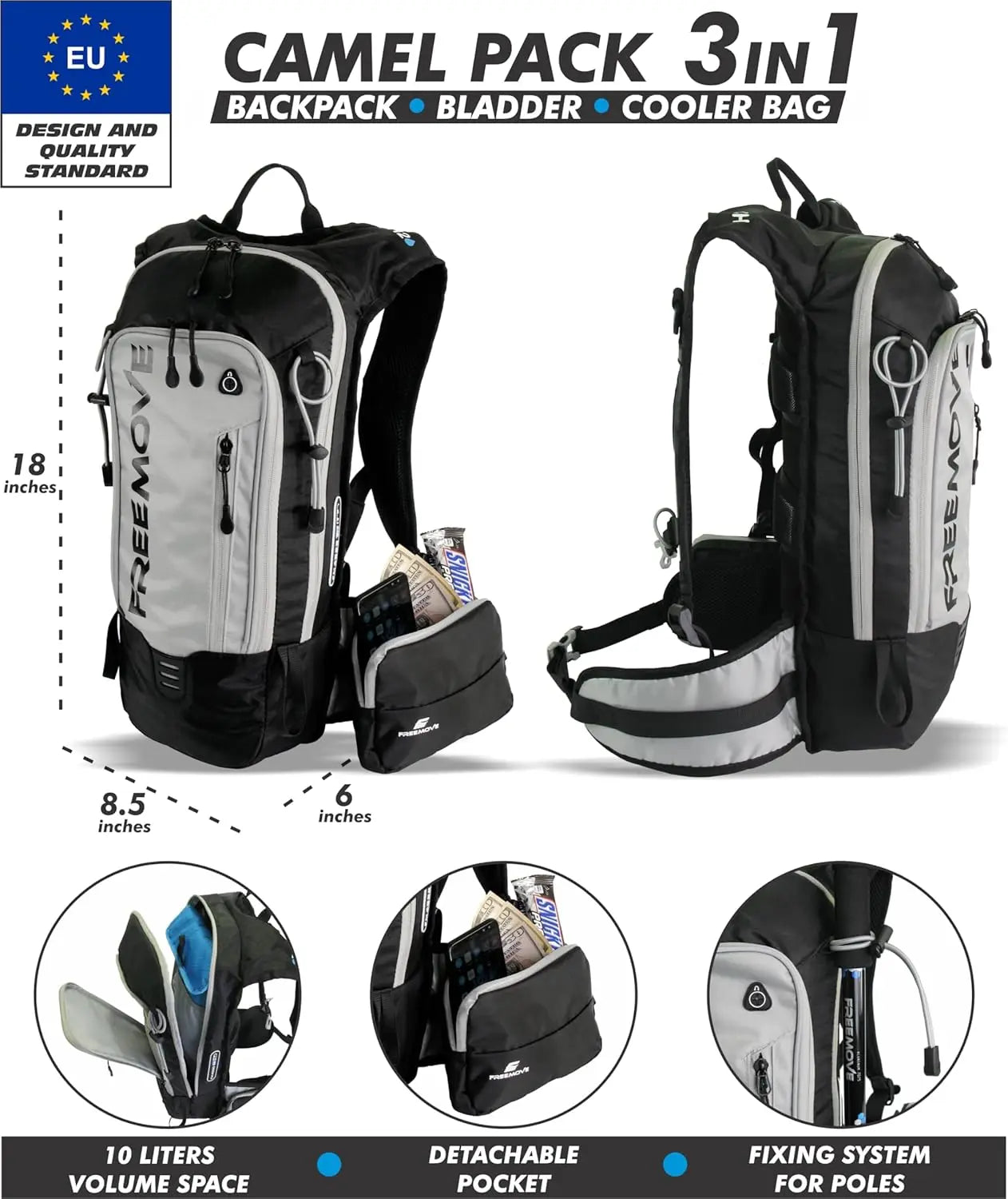 3-in-1 Hydration Backpack with 2L Bladder & Cooler Bag for Hiking, Biking, Running - Durable Water-Resistant Design