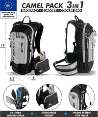 3-in-1 Hydration Backpack with 2L Bladder & Cooler Bag for Hiking, Biking, Running - Durable Water-Resistant Design