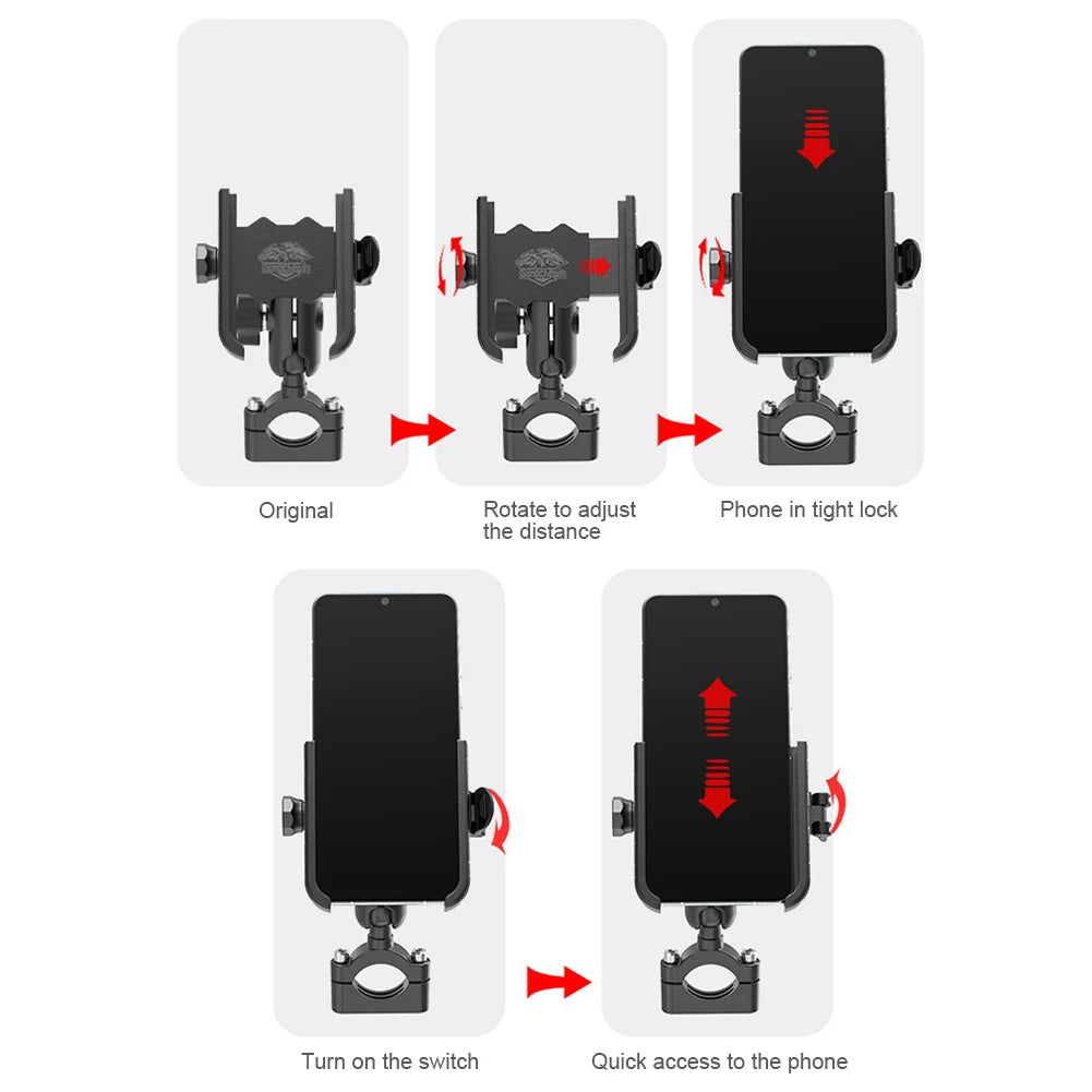 Aluminum Alloy Motorcycle Phone Mount Anti-Shake Motorcycle Cellphone Holder Navigation Bracket for Motorcycle