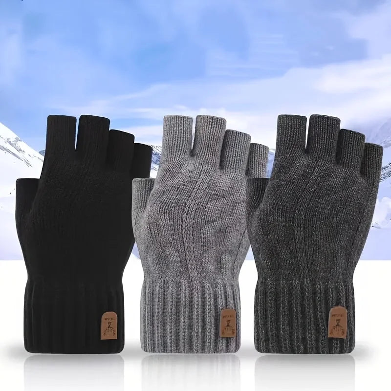 Winter Fingerless Gloves Knitted Thicken Thermal Half Finger Gloves Cycling Driving Working Running Stretchy Touchscreen Mittens