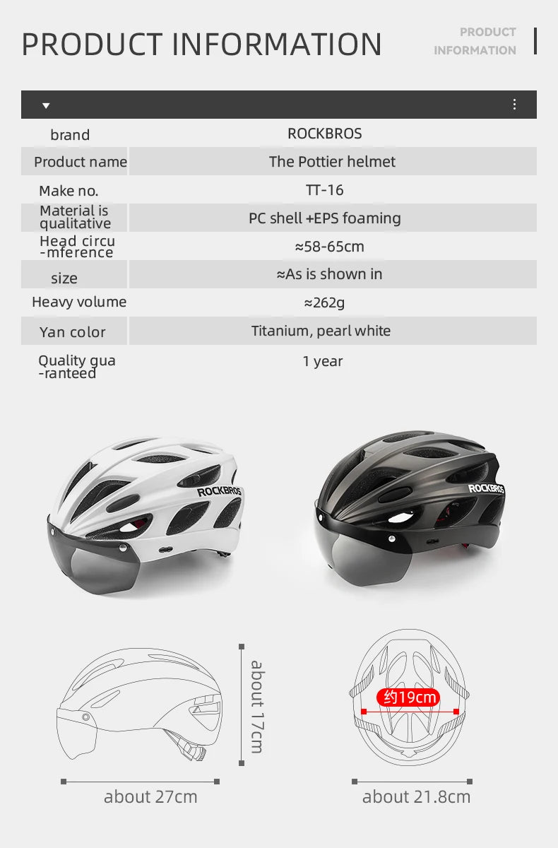 ROCKBROS Cycling Helmet Lightweight Integrated Helmet Head Protection Safety Helmet With Goggles Men Women MTB Road Bike Helmet