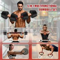 25 Pounds Adjustable Dumbbells 4-in-1 Dumbbells Set Free Weight Set with Connector – Convert to Barbell, Kettlebell & Push-Up St