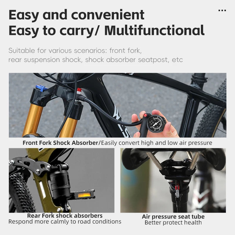 WEST BIKING 400PSI Bicycle Air Pump High Pressure MTB Bicycle Pump Front Fork Rear Suspension Pressure Gauge Schrader Valve