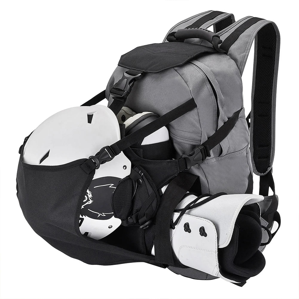 30L Skiing Boot Backpack with Adjustable Fastening Straps Skating Helmet Bag Waterproof Ski Storage Backpack Skiing Accessories