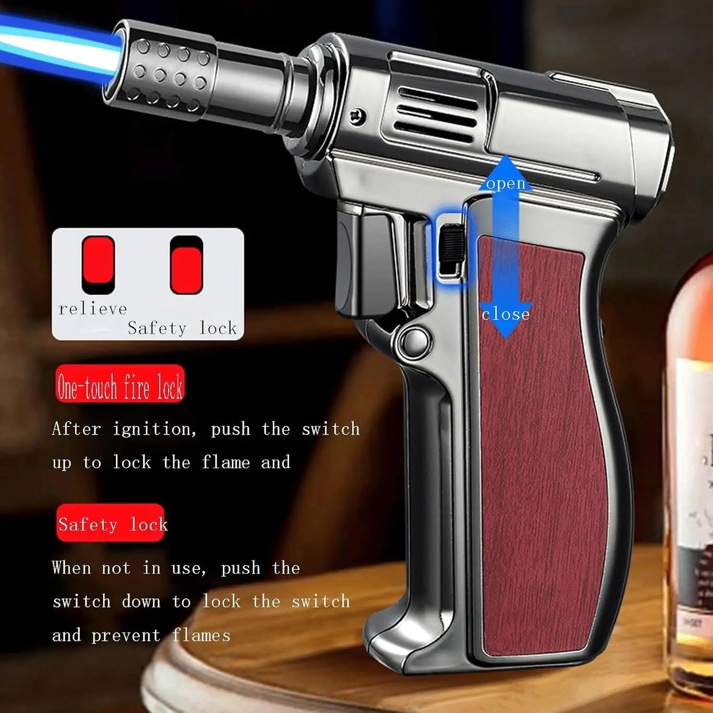 Windproof Butane Turbo Lighter High Temp Welding Torch Inflatable Metal Spray Gun for BBQ Kitchen Outdoor Smoking (no fuel)