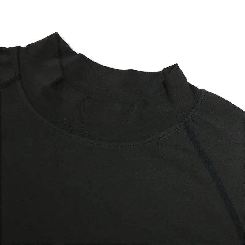 Y2K Men's Turtleneck Compression Shirt Quick Gym Fitness Dry Rash Guard Hight Neck Muscle Athletic Bodybuilding Shirts Summer