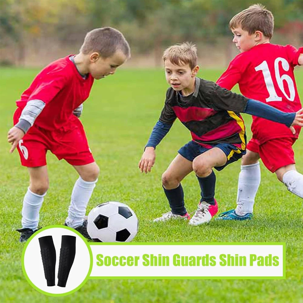 2PCS Soccer Shins Guards Pads, Shin Defender - Calf Compression Sleeve with Honeycomb Pads, Protective Soccer Shins Pads Gear