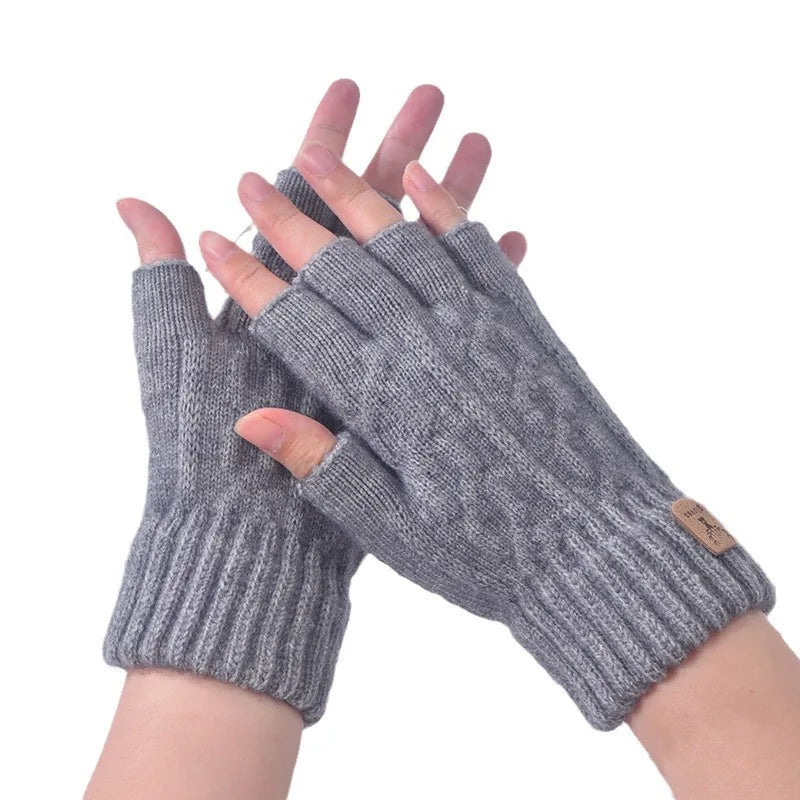 Winter Fingerless Gloves Knitted Thicken Thermal Half Finger Gloves Cycling Driving Working Running Stretchy Touchscreen Mittens