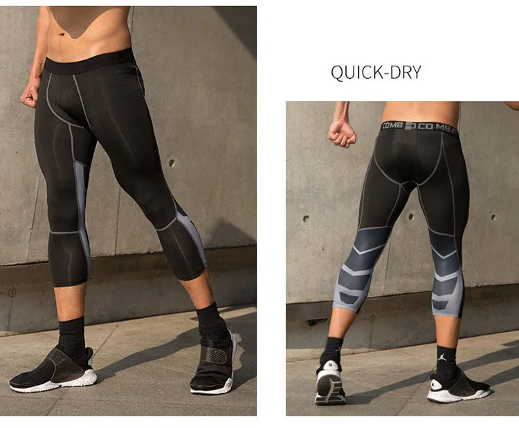 Men's Sports 3/4 Cropped Pants Gym Running Leggings Male Joggings Elastic Compressions Sweatpant Football Basketball Trousers