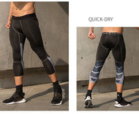 Men's Sports 3/4 Cropped Pants Gym Running Leggings Male Joggings Elastic Compressions Sweatpant Football Basketball Trousers