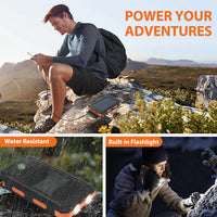 20000mAh Solar Charger Waterproof Portable Solar Power Bank Dual 5V USB Ports 2 LED Flashlight Compass for Outdoor Camping Hik