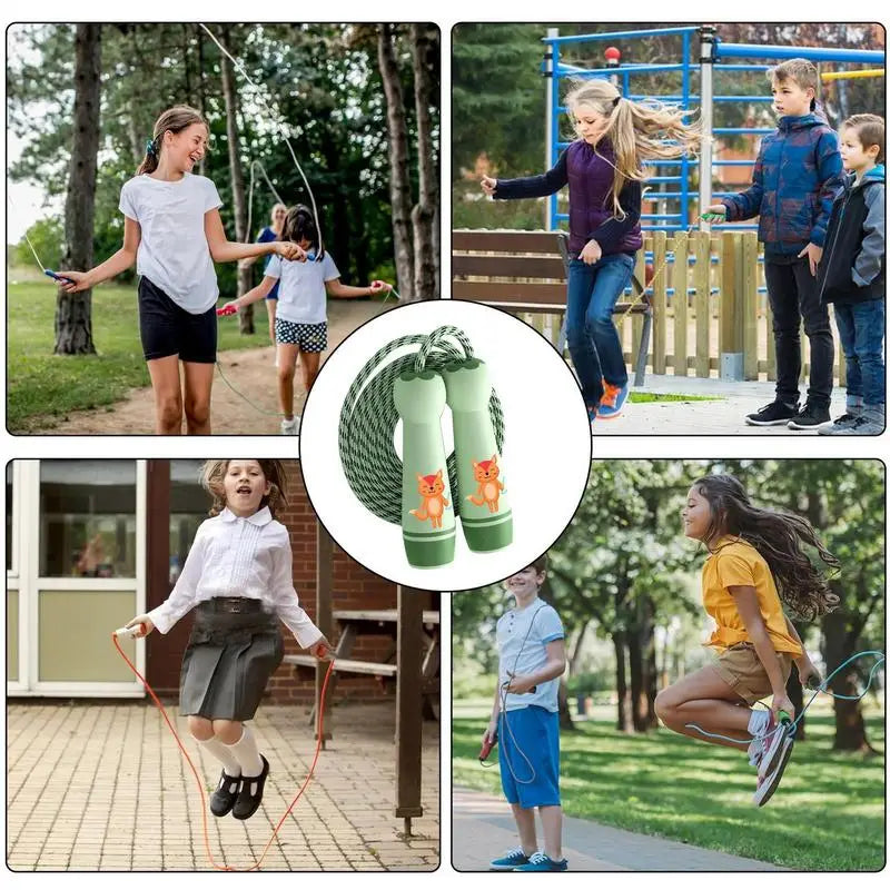 Jump Rope Kids Wear Resistant Cotton Cord Length Adjustable Fitness Skipping Rope With Handle For Kids Boys Girls Outdoor