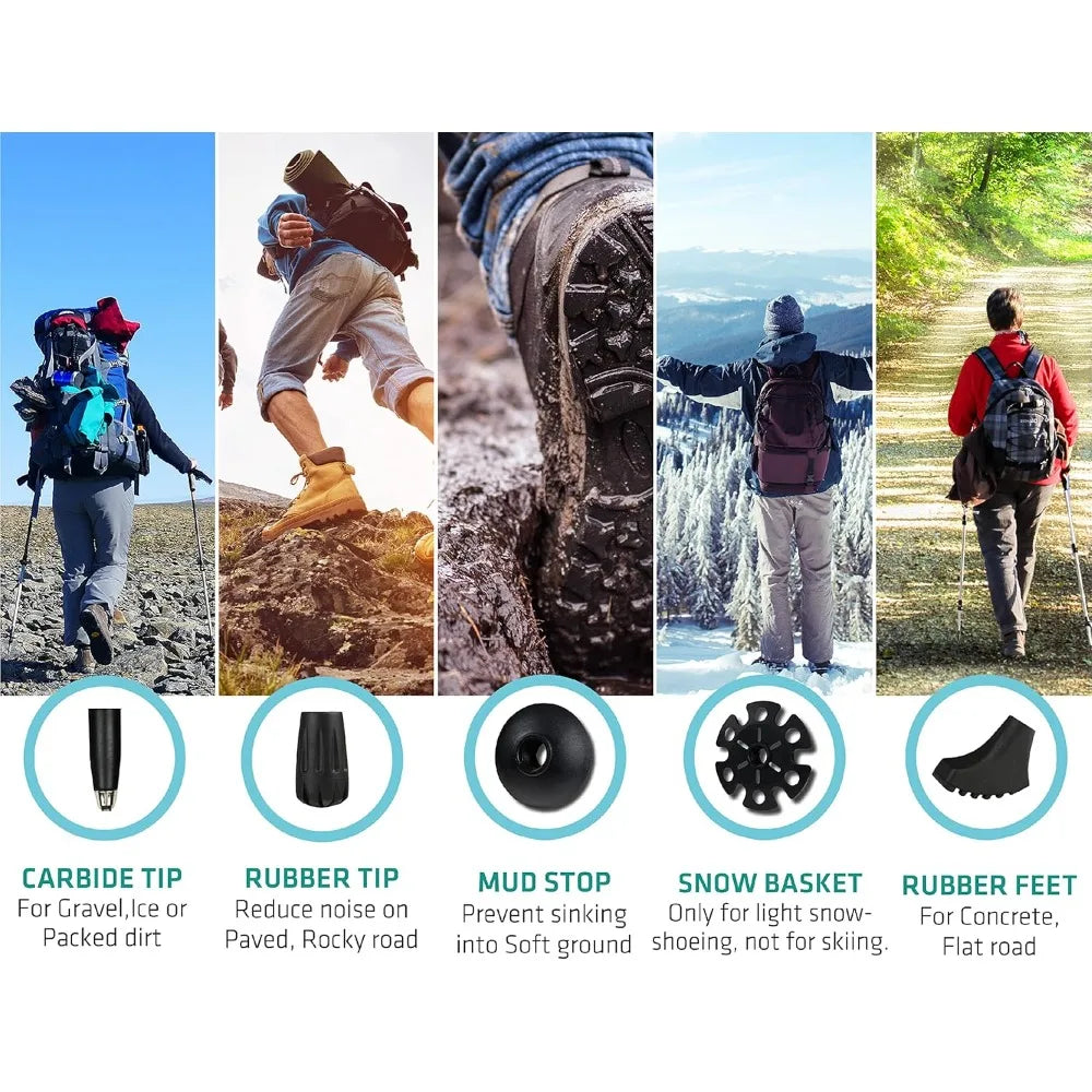 SQ Cork Grip Trekking Poles, Lightweight Folding Adjustable Aluminum Hiking Poles for Travel