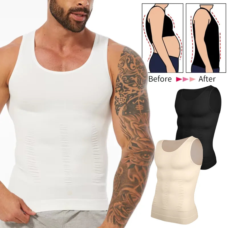 Men Compression Vest Sleeveless Shapewear Slimming Body Shaper Shirt Gym Workout Corset Tummy Control Tank Top Abs Abdomen