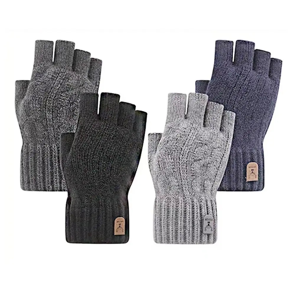Winter Fingerless Gloves Knitted Thicken Thermal Half Finger Gloves Cycling Driving Working Running Stretchy Touchscreen Mittens