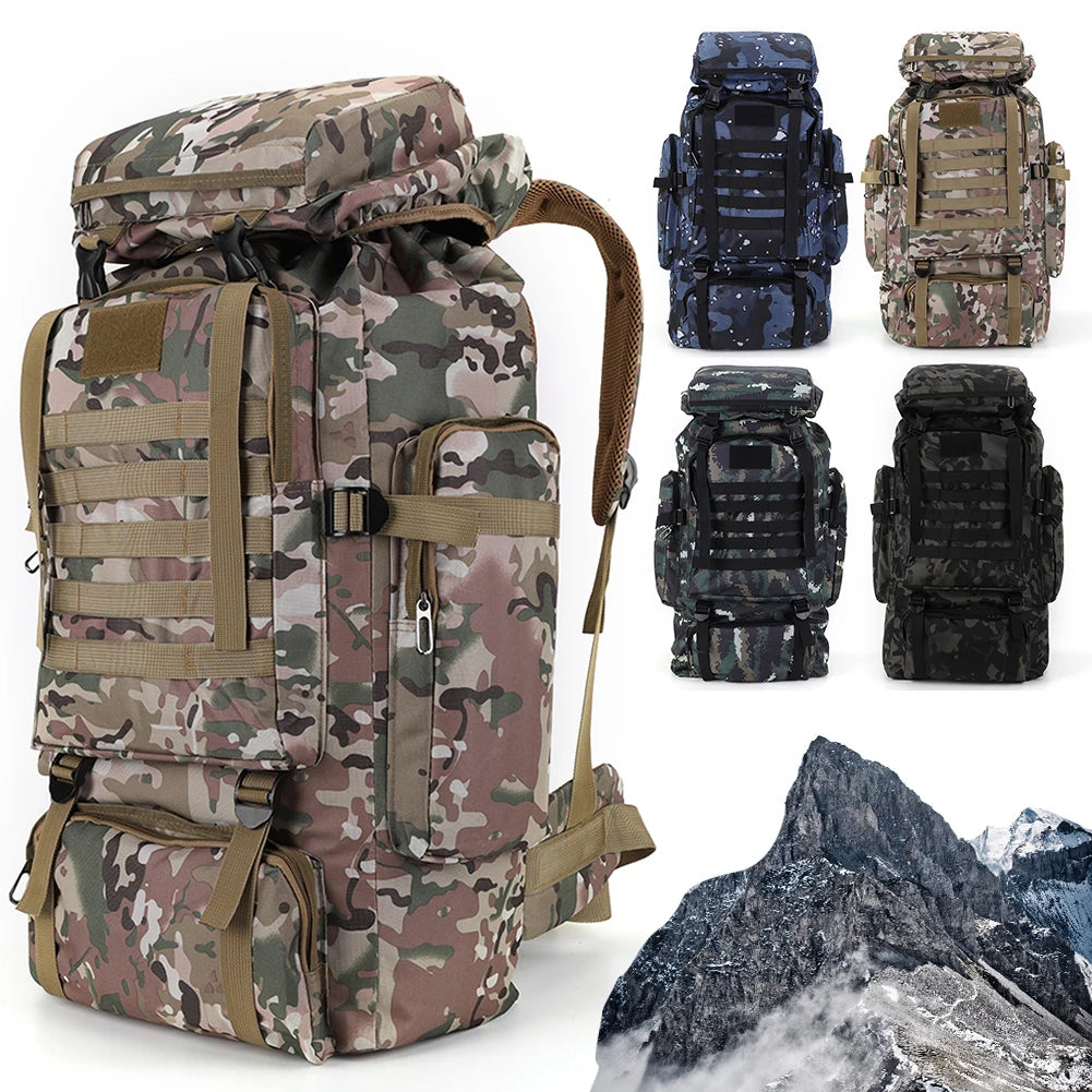 80L Comfort Breathable Camouflage Backpack Waterproof Wear-resistant Climbing Backpack Outdoor Sports Rucksack Ski Hiking Bags
