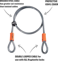 KryptoFlex 710 7FT Double Loop Bike Lock, 10mm Braided Steel Anti-Theft Cable with Looped Ends