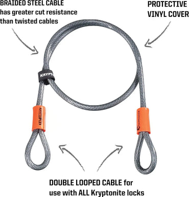 KryptoFlex 710 7FT Double Loop Bike Lock, 10mm Braided Steel Anti-Theft Cable with Looped Ends