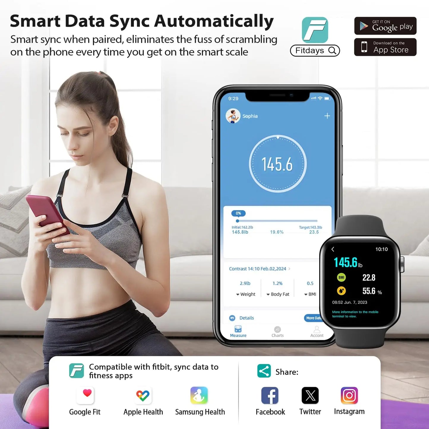 Smart Digital Body Fat Scale with LED Display, BMI & Muscle Mass Tracking, 400lb Capacity, App-Free Mode for Home Use