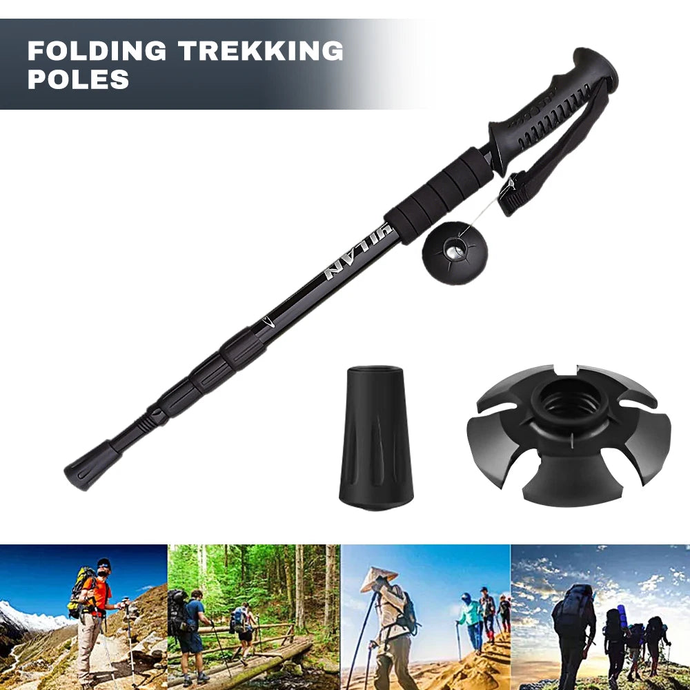 Trekking Poles Aluminum Alloy Telescopic Walking Hiking Stick Nordic Anti-shock Adjustable Crutch Outdoor Climbing Equipment