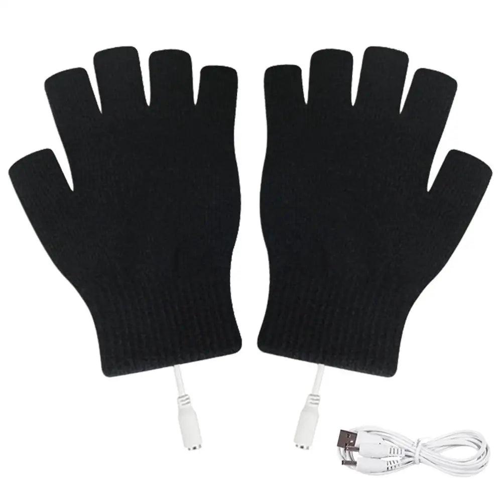USB Electric Heated Gloves Fingerless Rechargable Women Men Hand Warmer Winter Warm for Sports Skiing for Running Cycling