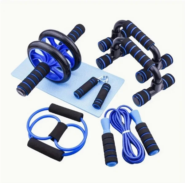 Seven-piece Fitness Set For Small Home Use, Skipping Rope, Grip Strengthener, Push-ups, Abdominal Wheel