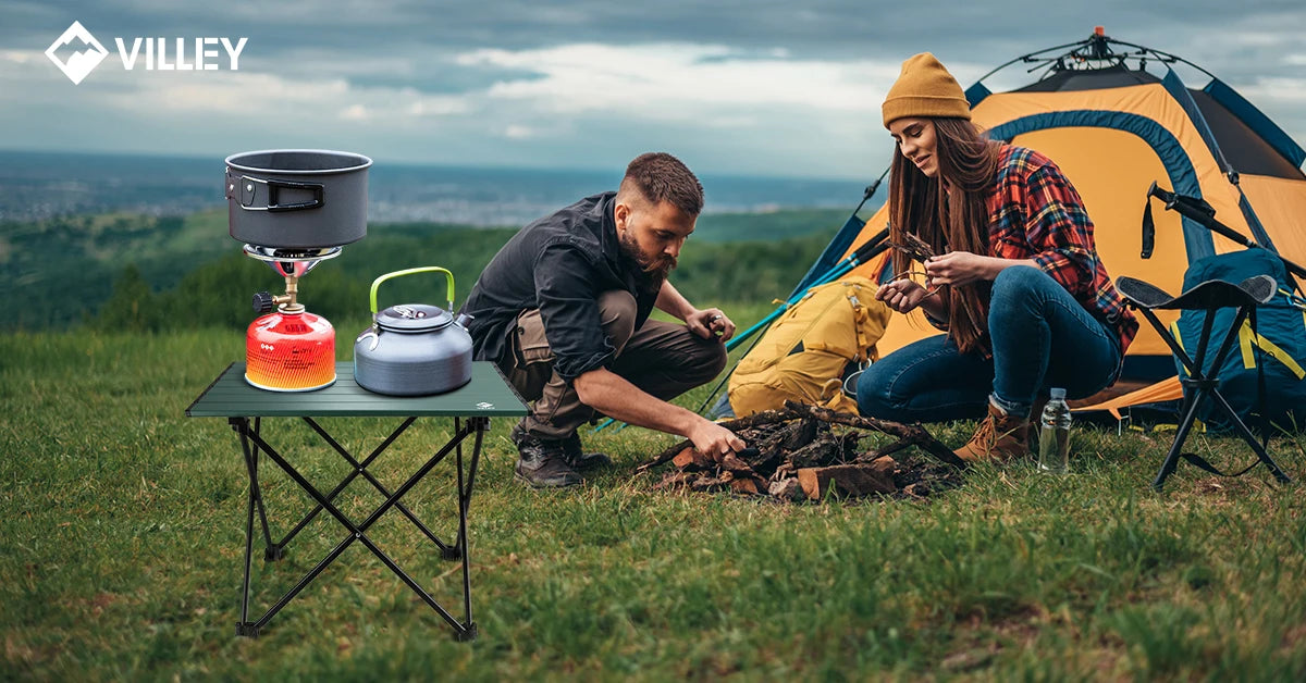 VILLEY Portable Camping Side Table, Ultralight Aluminum Folding Beach Table with Carry Bag for Outdoor Cooking, Picnic, Camp