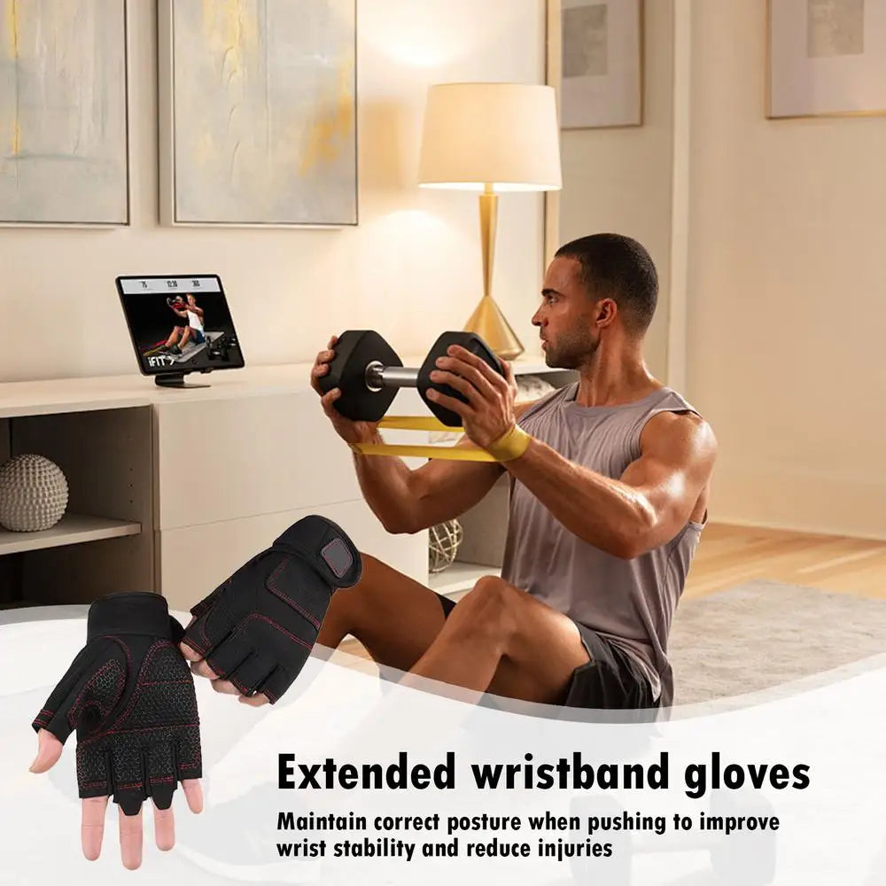 Fingerless Work Gloves Adjustable Wrist Gym Gloves Anti Slip Reinforced Palm Hand Out Mittens For Hunting Cycling Climbing