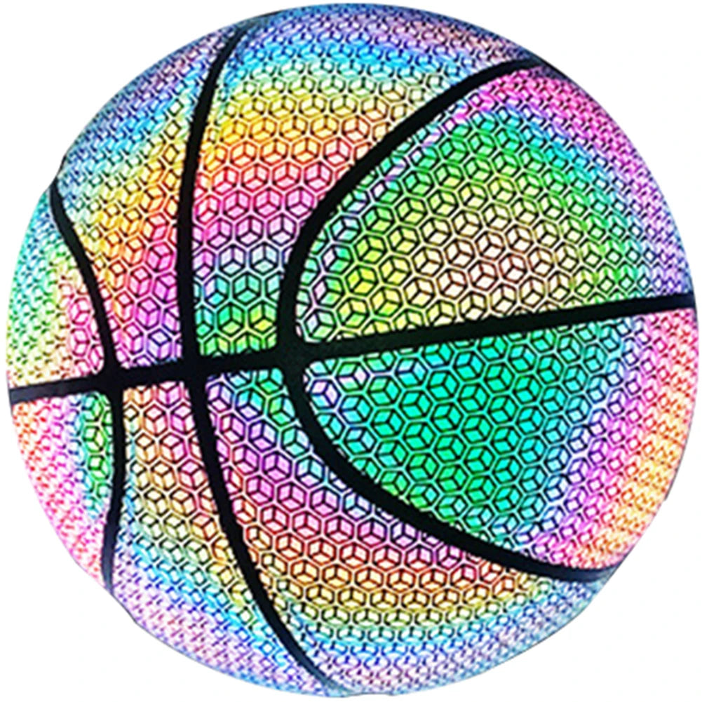 Luminous Basketball Replacement Holographic Glowing Reflective Basketball Luminous Glow Ball for Daily Exercise