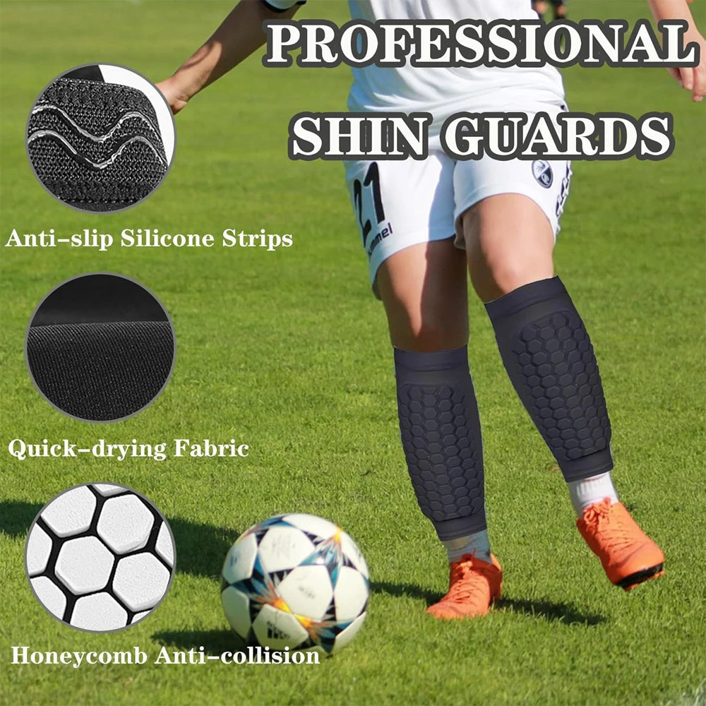 2PCS Soccer Shins Guards Pads, Shin Defender - Calf Compression Sleeve with Honeycomb Pads, Protective Soccer Shins Pads Gear