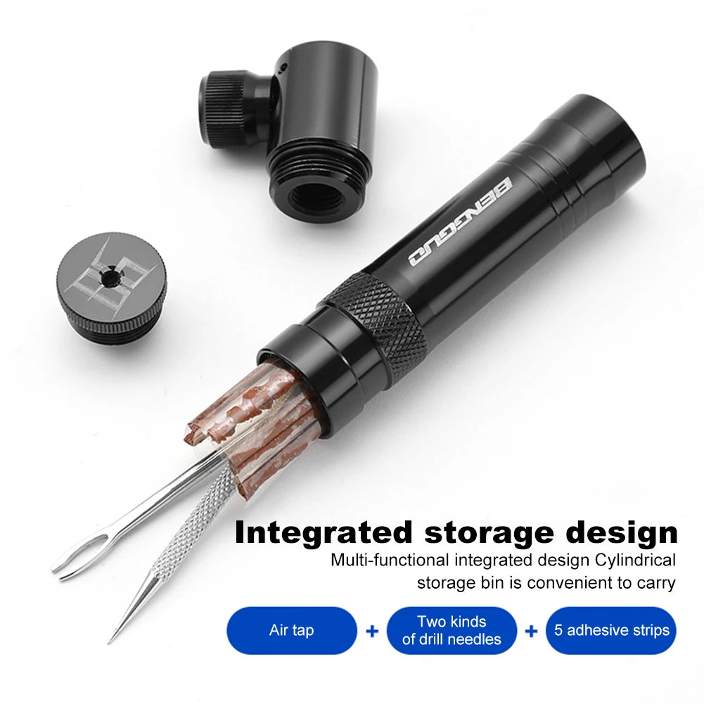 CO2 Bicycle Pump with Tubeless Tire Repair Tool Schrader & Presta Valve Portable Tire Inflator Aluminum Alloy for MTB Road Bike