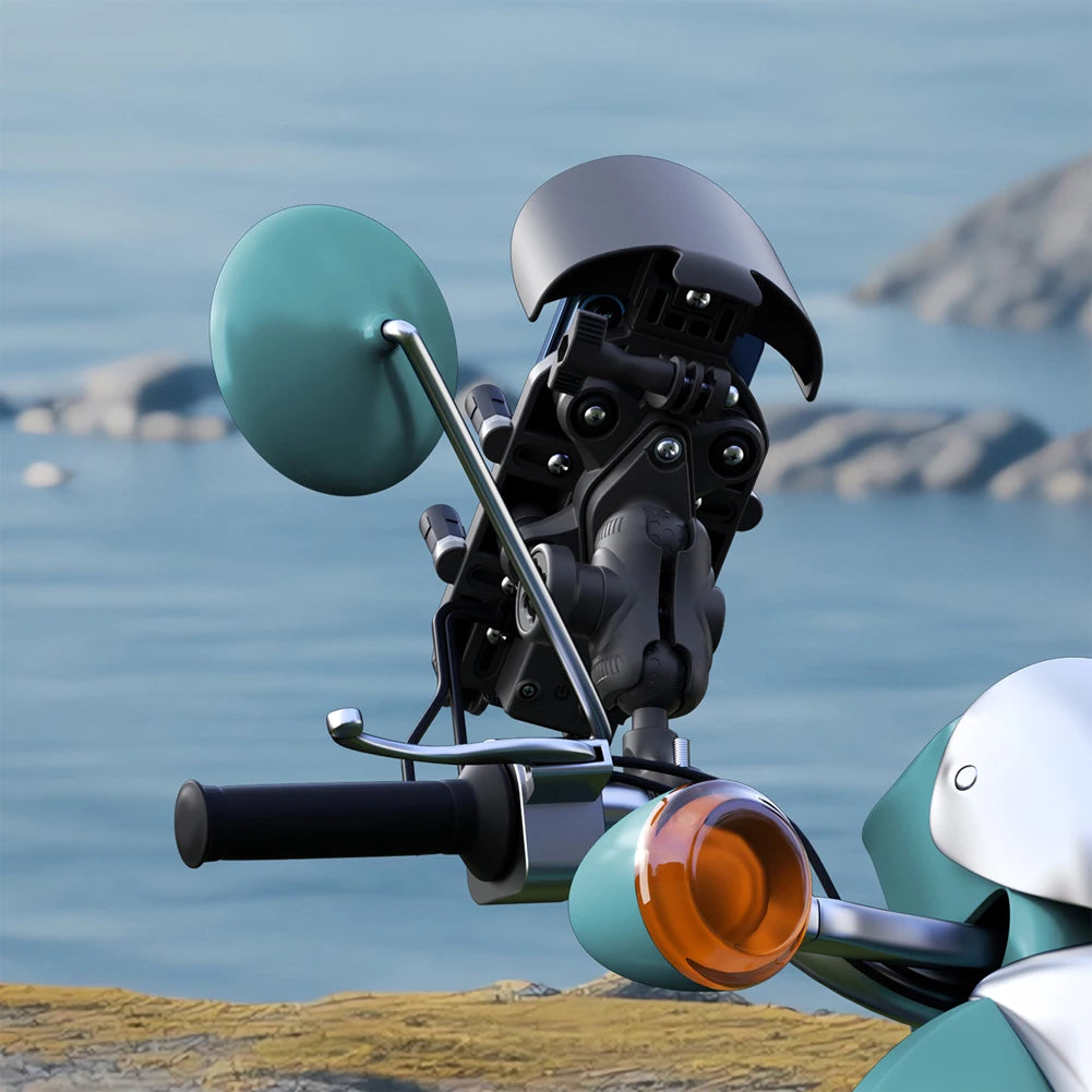 Motorcycle Phone Holder 15W Wireless Charger Shockproof Fast Charger Stand Anti-Theft Smartphone Handlebar Mount Waterproof