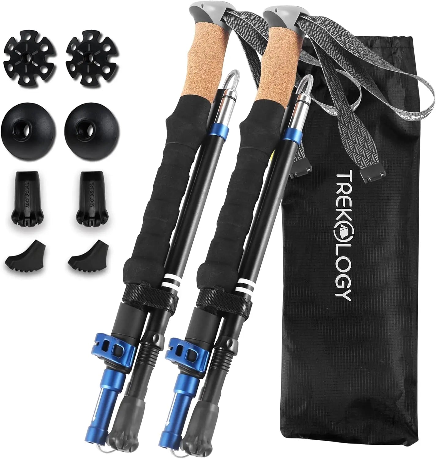 SQ Cork Grip Trekking Poles, Lightweight Folding Adjustable Aluminum Hiking Poles for Travel