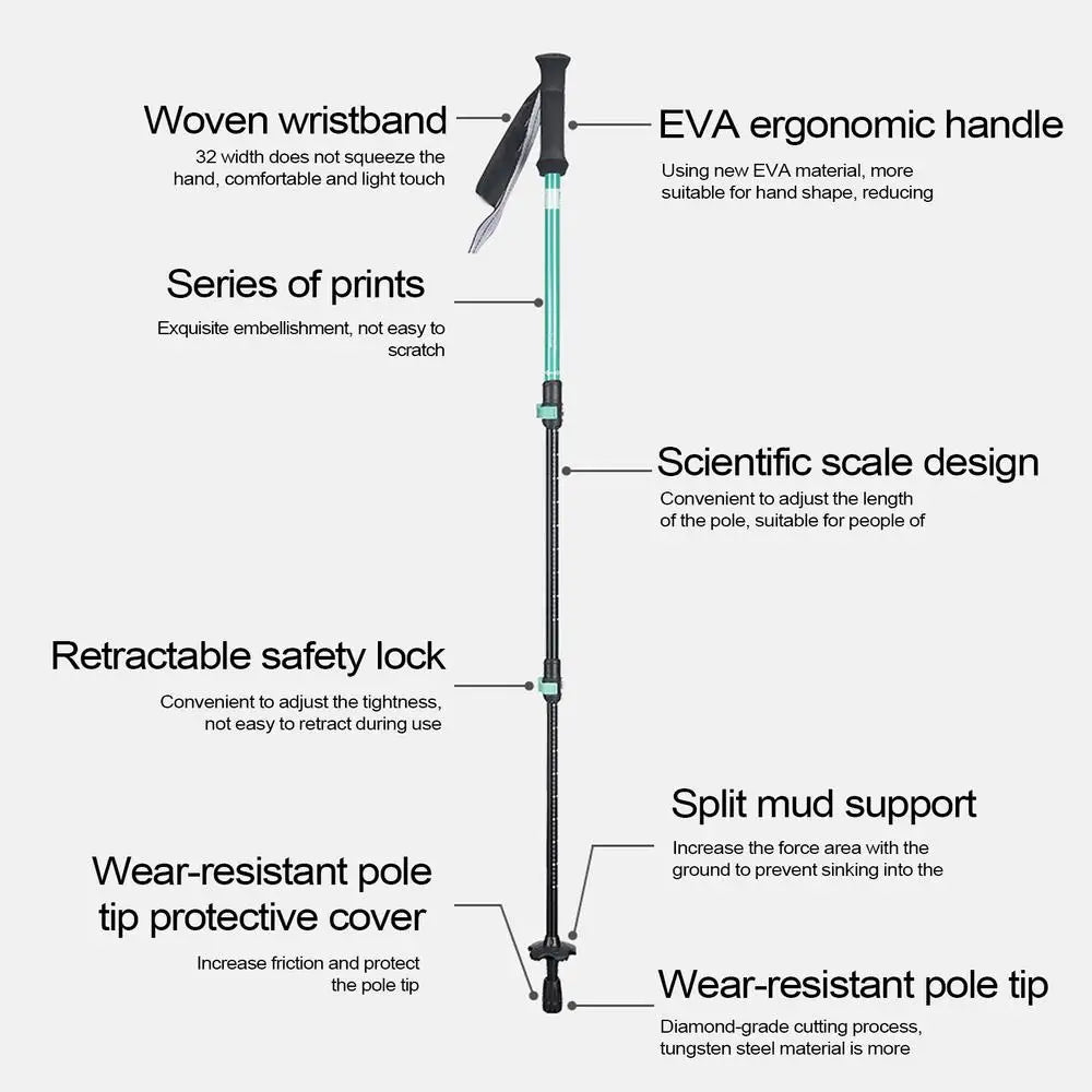 Kids Trekking Stick Lightweight Telescopic Kids Walking Stick EVA Grips Adjustable Aluminum Alloy Hiking Sticks for Boys Girls