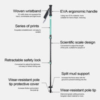 Kids Trekking Stick Lightweight Telescopic Kids Walking Stick EVA Grips Adjustable Aluminum Alloy Hiking Sticks for Boys Girls