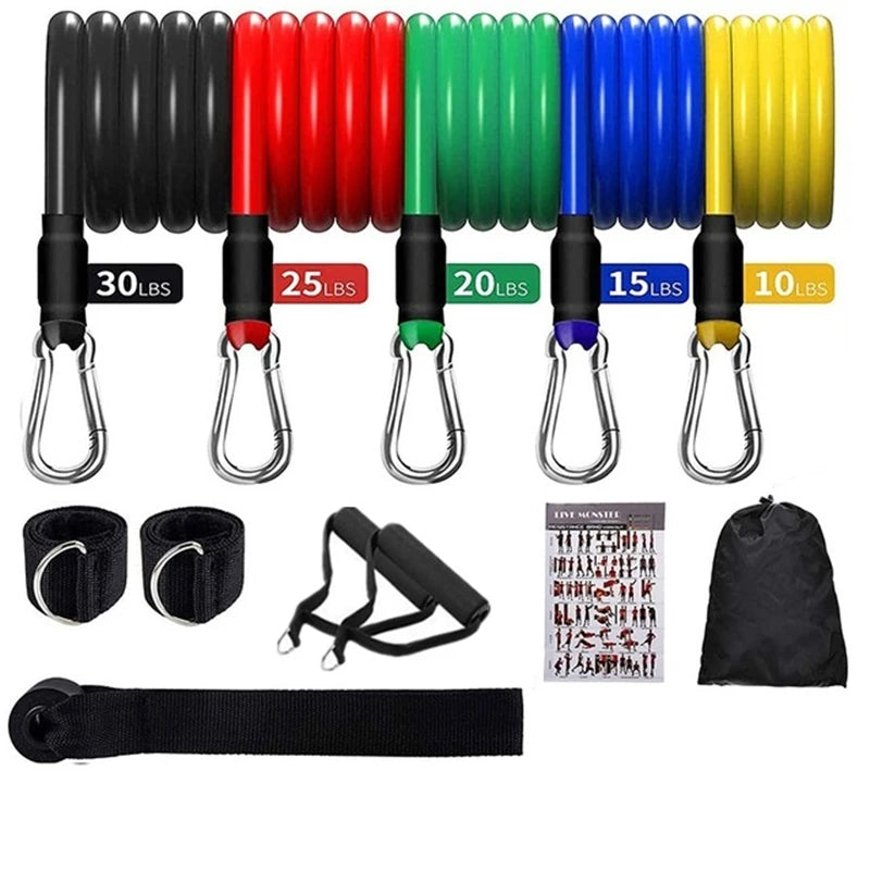 11 Pieces Yoga Resistance Bands Set Power Rubber Elastic Tube Expander Home Gym Fitness Workout Exerciser Pull Up Strength Ropes