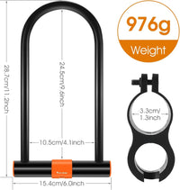 Heavy Duty U Lock 13.7mm Carbon Steel Bike Lock with 2 Keys & Mount Bracket, Extra Long Anti-Theft Lock for Bicycle, Scooter