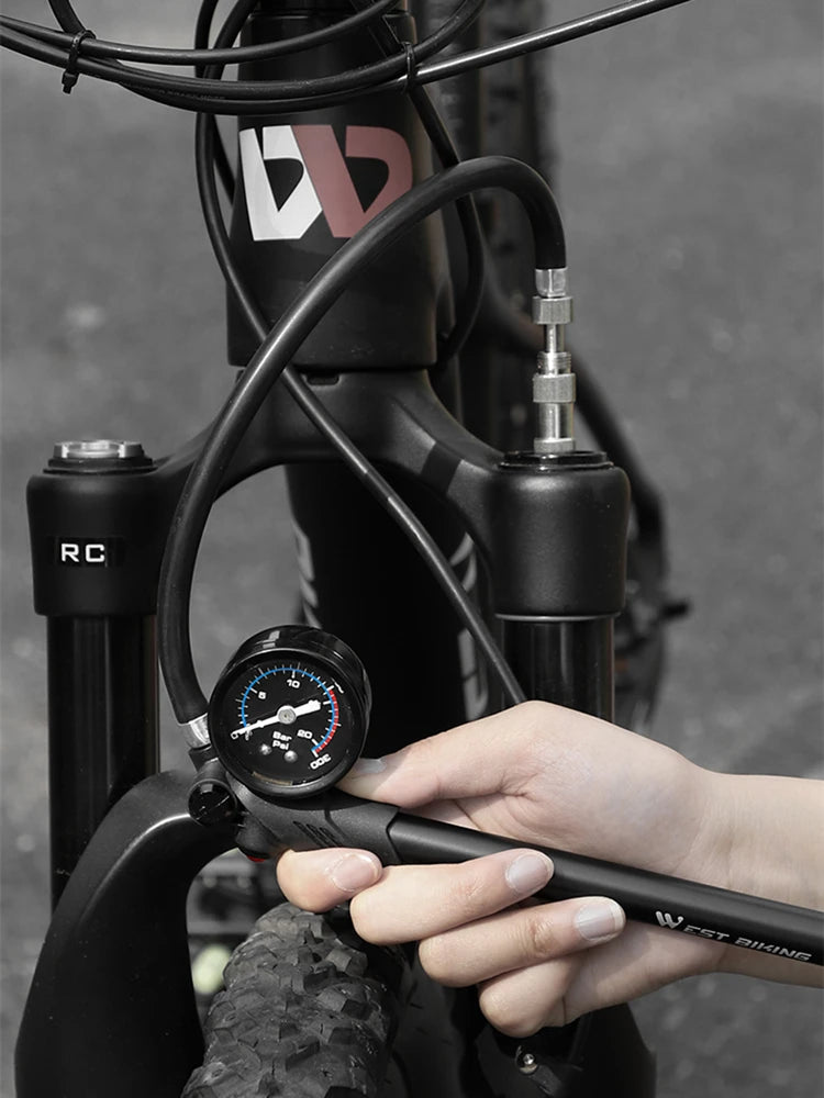 WEST BIKING Portable High-pressure 300psi Bike Air Pump with Gauge for Fork & Rear Suspension Shock Absorber Mountain Bicycle
