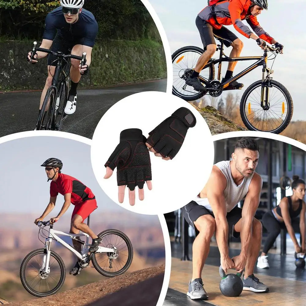 Fingerless Work Gloves Adjustable Wrist Gym Gloves Anti Slip Reinforced Palm Hand Out Mittens For Hunting Cycling Climbing