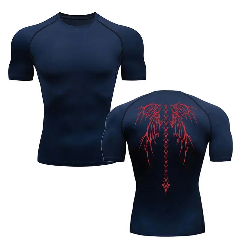 Y2K Compression Shirt Men Fitness Gym Skeleton Sport Running T-Shirt Rashgard Tops Tee Quick Dry Short Sleeve T-Shirt For Men